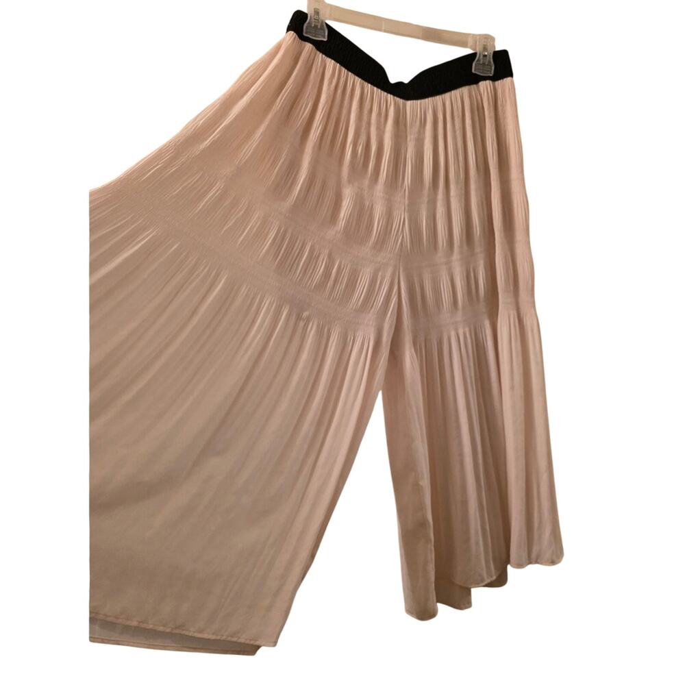 Zara Womens Super Wide Leg Pleated Tiered Trouser Pants Cream & Black Size L - Picture 3 of 10